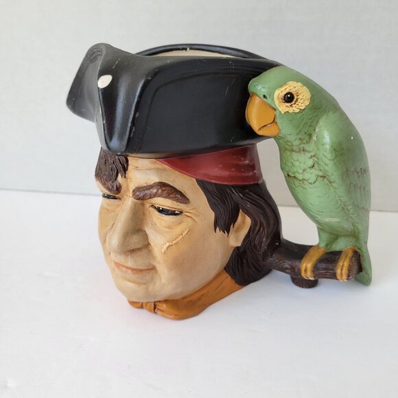 Vtg 1974 Byron Molds Pirate w/ Green Parrot Handle 70s Mug Stein - Picture 2 of 11